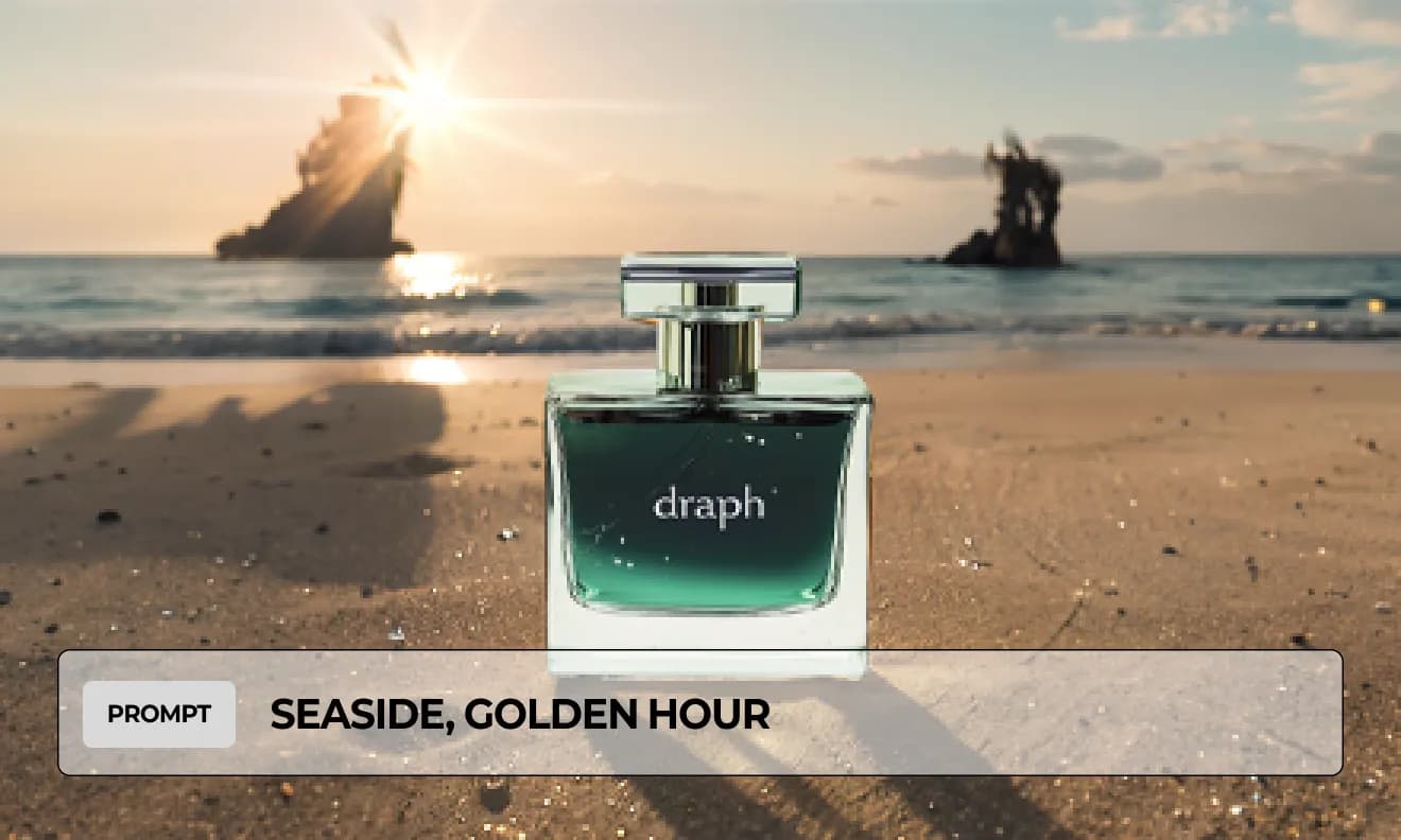 Simply imagine a background that suits your product, enter it, and it’s generated instantly.