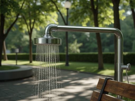 나무 벤치, 가구, 홈 데코, 좌석, 고요하고 현실적인, 도시 공원 벤치 세팅, 금속과 나무 질감, 자연광, 잎사귀, 오래된 벤치.