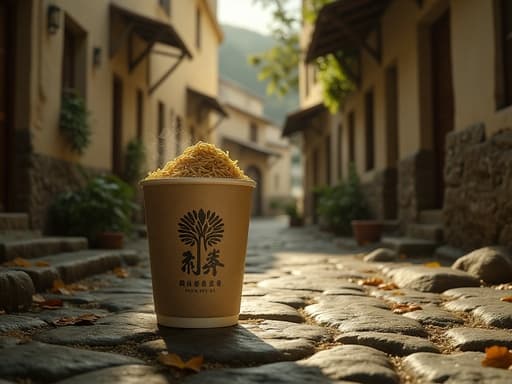 커피, 음료, 음료수, 소비재, 유기농, 따뜻한, 향수, 허름한 골목길, 거친 자갈, 닳은 석고 벽, 흩어진 낙엽.