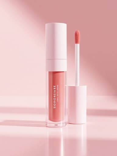 립글로스, 화장품, 뷰티 제품, 개인 관리, 부드럽고 주변적인, 사진처럼 사실적인, 부드러운 전환이 있는 간단한 그라데이션 배경.