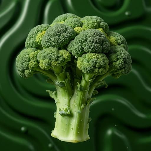신선한 브로콜리, 농산물, 채소, 음식, 신선하고 생기 넘치는, 추상적인 형태와 부드러운 곡선이 있는 기하학적 패턴.