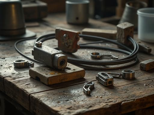 早朝の霧に包まれた古びた木製作業台 - 무료 다운로드 가능한 作業台