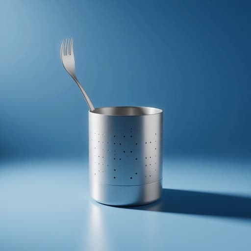 스테인리스 스틸 컷러리 홀더, 주방용품, 홈 오거나이제이션, 식사 액세서리, 우아하고 간단한, 부드러운 그라디언트 블루 배경이 어두운 색에서 밝은 색으로 부드럽게 전환됩니다.