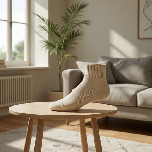 나무 커피 테이블, 가구, 홈 데코, 거실 가구, 따뜻하고 초대하는 분위기, 나무 스칸디나비아 커피 테이블, 북유럽 스타일의 거실, 부드러운 회색 소파, 기하학적 패턴의 러그, 키 큰 실내 식물, 창문을 통해 스며드는 햇빛.