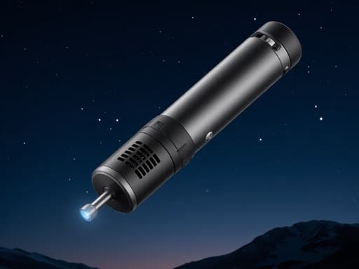 블루투스 손전등, 도구, 전자기기, 가젯, 분위기 있는, 고요한, 천체의 밤하늘, 밝게 반짝이는 별들, 미세한 주변 빛.