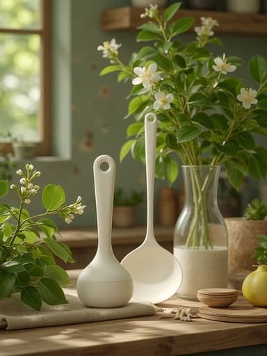 봄의 신선한 잎사귀로 둘러싸인 시골 주방 - 무료 다운로드 가능한 자연 및 주방