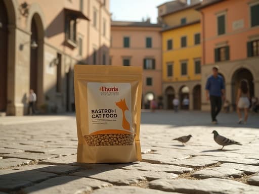 고양이 사료, 애완동물 용품, 애완동물 음식, 고양이 제품, 따뜻하고 활기차고 편안한, 햇살이 비치는 이탈리아 피아자의 닳은 자갈, 생기 넘치는 역사적 건물, 사람들, 비둘기.