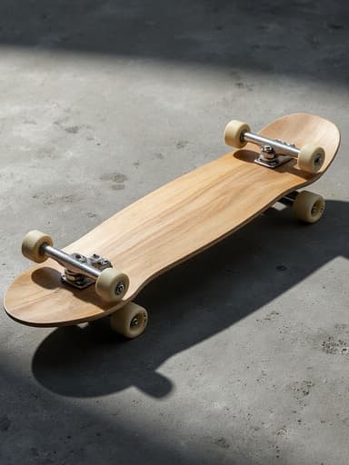 스케이트보드, 스포츠 장비, 야외 레크리에이션, 여가 활동, 미세하고 거친 사실감, 단조로운 회색 콘크리트 표면.