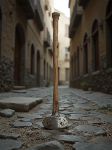망치, 도구, DIY, 건설, 소박하고 진정한 빈티지 분위기, 사실적인, 고풍스러운 골목길의 돌 포장, 자연 채광으로 밝혀진.