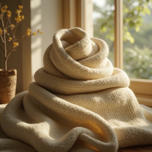 스카프, 아침 햇살이 비치는 창가, 따뜻함, 부드러움