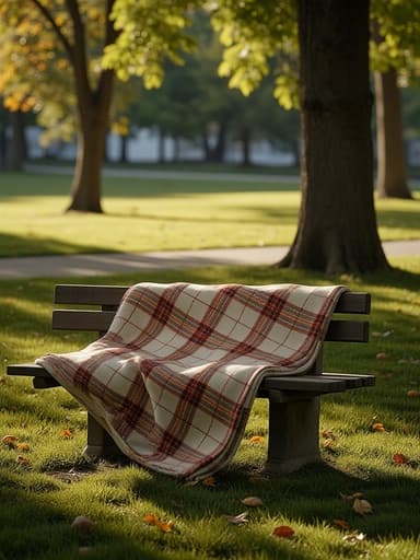 피크닉 담요, 야외, 여가, 도시의 공원 벤치, 낙엽, 햇빛, 편안함, 자연스러움