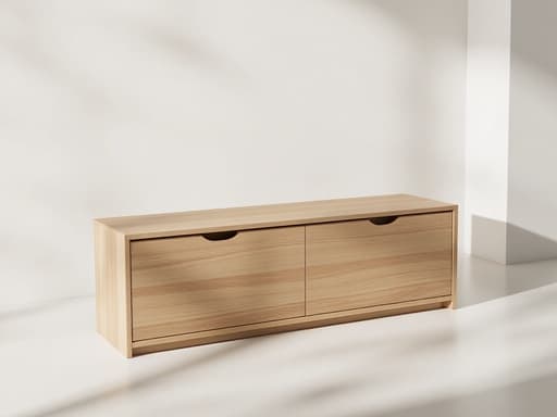 서랍형 수납 벤치, 미니멀리스트 스튜디오, 우아함, 기능적, 평온함