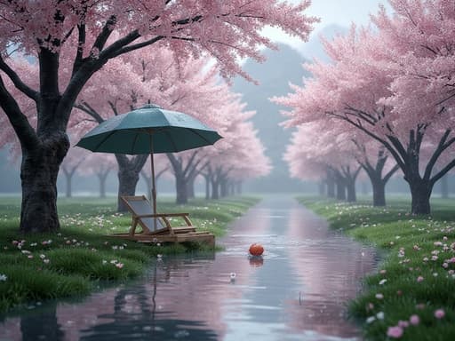 雨に濡れた桜の道 - 무료 다운로드 가능한 自然風景