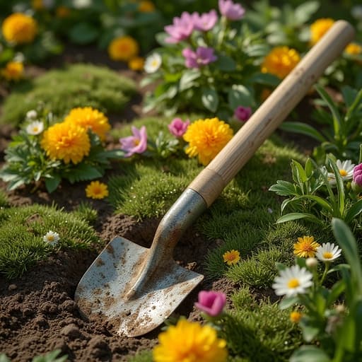 정원 삽, 봄꽃 만발한 정원, 봄의 고요함