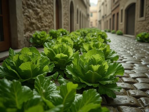 상추, 식품, 신선한 농산물, 구시가지 골목길, 자갈길, 시골스러운, 자연스러운