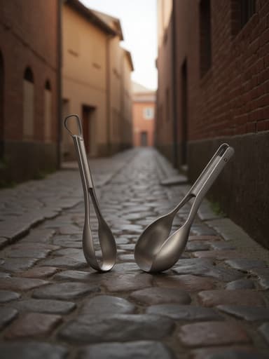 조리용 집게, 닳은 자갈길 골목, 시골풍