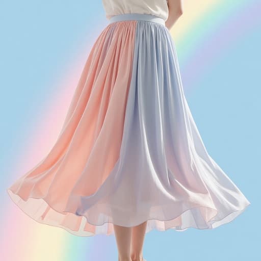 플리츠 롱스커트, 무지개가 뜬 하늘, 생생한, 부드러운, 자연스러운