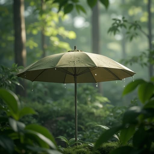 해변 파라솔, 푸른 숲, 평화로운