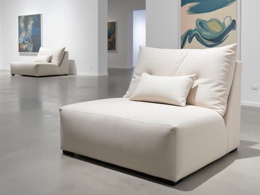 1인용 소파, 모던 아트 갤러리, 세련된 분위기