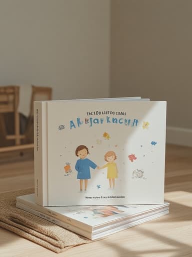 북유럽 스타일 거실, 나무 바닥, 미니멀리스트 가구, 평온한 분위기의 유아 그림책, 출산/유아동 제품