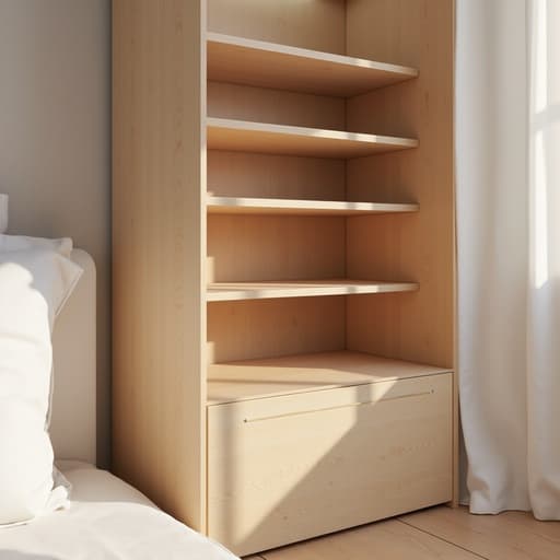 5단 책장, 가구, 나무, 스칸디나비아 스타일 홈, 미니멀한, 통풍이 잘 되는 분위기