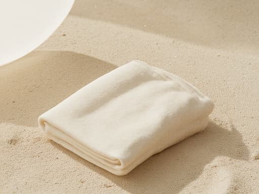 오븐 장갑, 주방용품, 여름 해변의 파라솔 아래, 따뜻한 햇빛, 밝은 모래, 부드러운 그림자