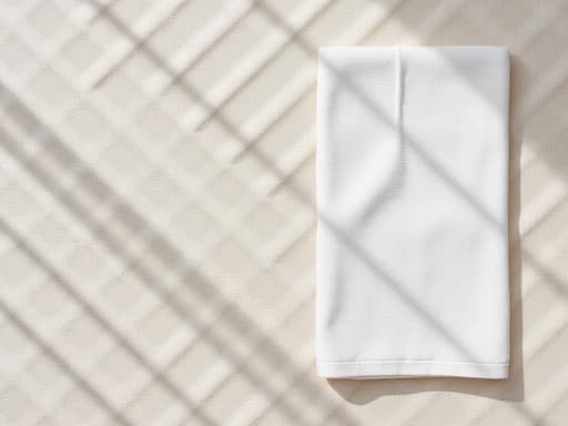 행주, 주방용품, 기하학적 패턴 배경, 햇빛이 부드러운 빛을 비춤