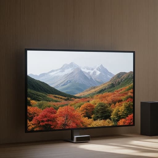 디지털 액자, 전자 주변기기, 가을 단풍이 물든 산, 따뜻하고 평온한 분위기