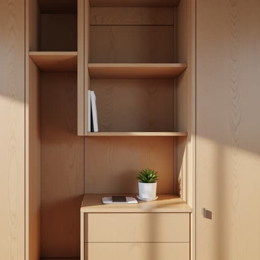 나무 선반, 가구, 선반, 나무, 현대적인 사무실, 자연스러운 조명, 미세한 그림자