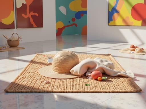 피크닉 매트, 스포츠, 레저, 현대 미술 갤러리, 생생한 추상화, 간접 자연광, 사실적인 그림자