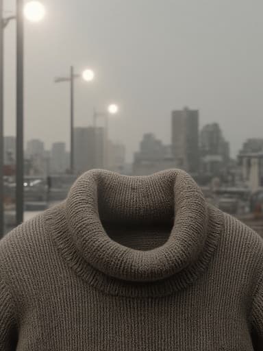 둥근 니트웨어, 패션, 아름다운 야경이 있는 도시 풍경, 저녁의 빛