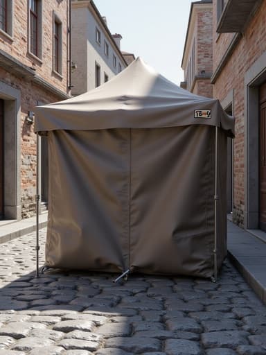 휴대용 텐트, 스포츠, 여가, 캠핑, 자갈 깔린 골목길, 좁은 거리, 역사적인 건축물, 부드러운 자연광, 부드러운 그림자, 진짜 같은, 고요한