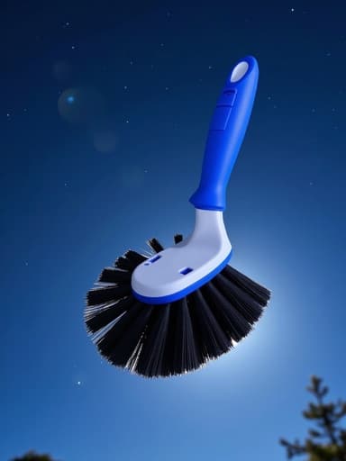 타일 청소 솔, 청소 도구, 빛나는 별이 반짝이는 밤하늘, 고요한 분위기