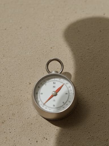 등산 나침반, 아웃도어 장비, 여름 해변, 파라솔 아래, 햇볕이 드는, 부드러운 바람