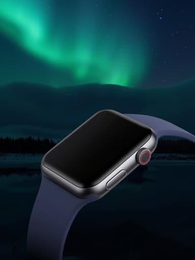 스마트워치, 디지털 기기, 오로라가 빛나는 밤하늘, 초현실적