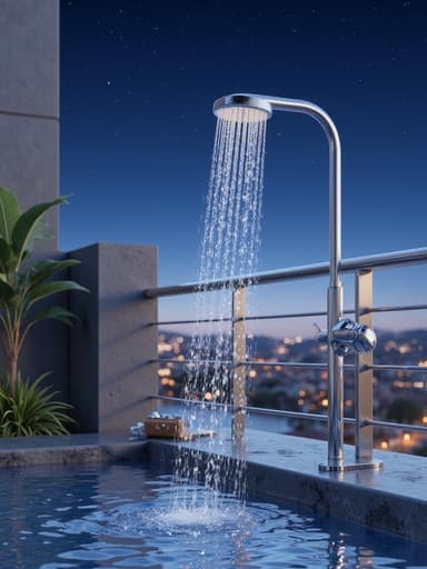 샤워기, 욕실, 욕조 비품, 별이 빛나는 밤하늘 아래 야외 테라스, 고요하고 우아함