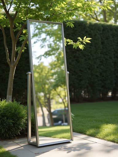 전신 거울, 가구, 푸른 봄의 야외 환경, 평화롭고 상쾌하며 활기찬