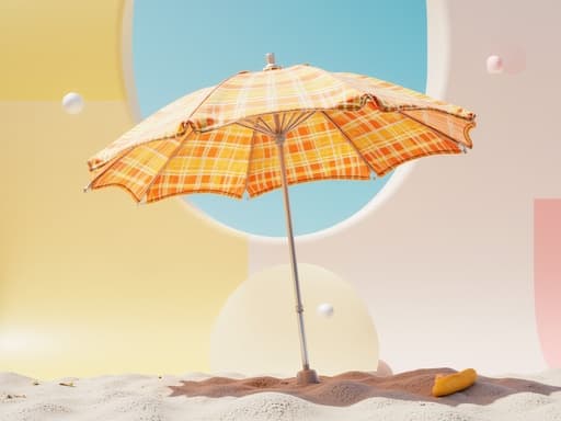 해변 파라솔, 야외, 레저, 기하학적 패턴, 가벼운 산들바람 분위기