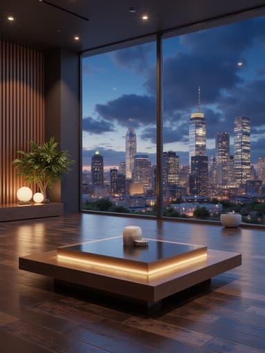 로우셋 테이블, 가구, 야경이 아름다운 도시, 아름다운 도시 불빛, 부드러운 그림자