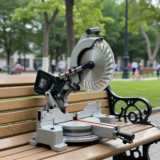 슬라이딩 각도 절단기, 나무 공원 벤치, 푸른 도시 공원