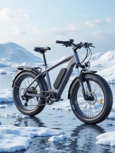 전기 자전거, 차량, 이동 수단, 자전거, 겨울 얼음 장식, 자연 얼음 형성, 서리 세부 사항, 부드러운 겨울 빛, 반짝이는 얼음 반사