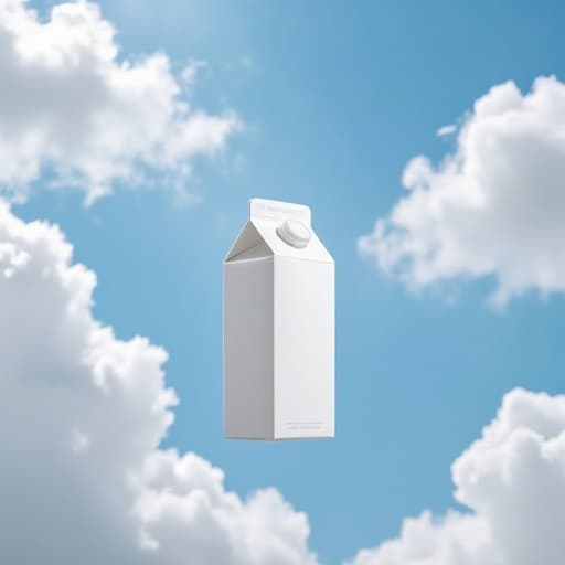 우유 팩, 흰 구름이 떠 있는 천상의 하늘, 평온한, 신선한