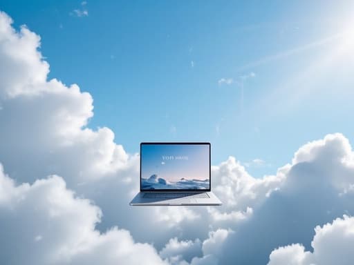 노트북, 고요한, 경계 없는 하늘과 끊김 없는 구름, 무한한, 광활한, 영감을 주는