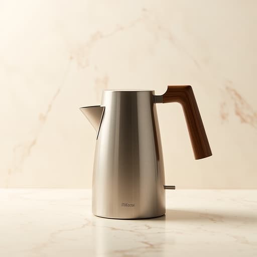 주전자, 주방용품 깨끗한 아이보리 배경, 섬세한 대리석 질감 고요하고 고급스러우며 현대적