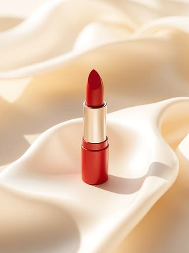 립스틱, 화장품 아이보리 새틴 원단, 부드러운 주름 우아함, 섬세함, 프리미엄