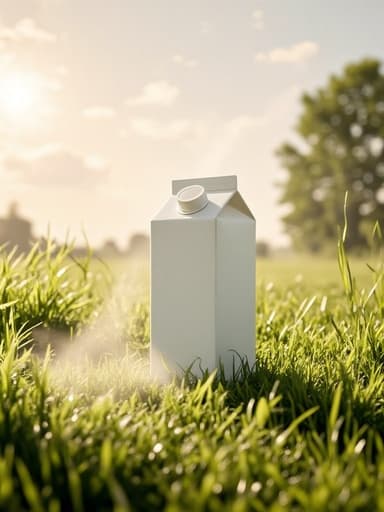 우유 팩, 햇뜰 무렵의 광야, 엷은 안개에 둘러싸여 있는, 고요함, 순수함