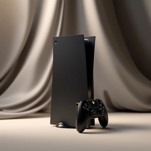 게임 콘솔, 미니멀리스트, 부드러운 천 주름, 회색 음영, 따뜻한, 확산된, 현대적인, 고급스러운