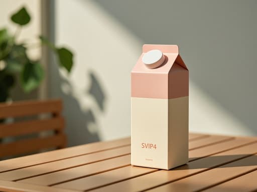 우유 팩, 야외의 나무 테이블, 미니멀리즘, 깨끗함, 공기감, 파스텔