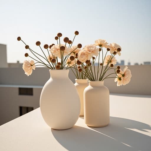 드라이플라워, 인테리어 소품, 햇빛이 비추는 콘크리트 옥상, 미니멀리즘, 공기