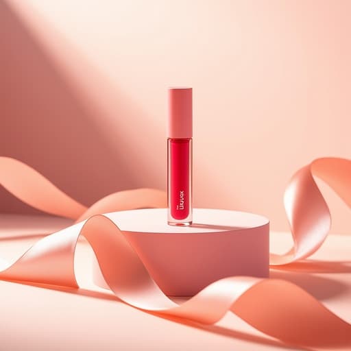 립 틴트, 화장품 부드러운 파스텔 포디움, 새틴 리본 따뜻하고, 모던하고, 우아한